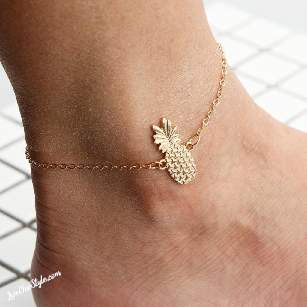 220 Pineapple Anklet Cute Dainty Summer Gold Anklet 14$